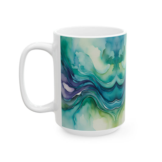 Watercolor Waves Ceramic Mug, (11oz, 15oz)