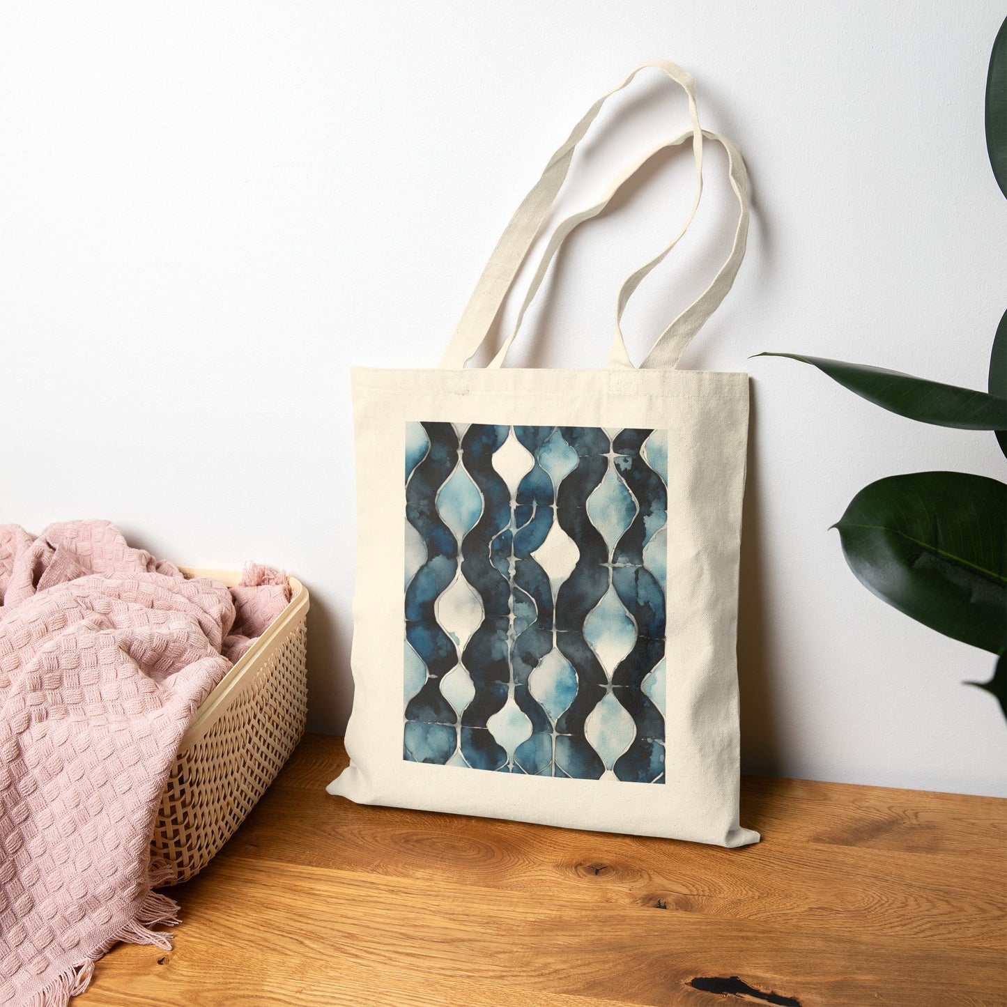 Watercolor Chain Cotton Canvas Tote Bag