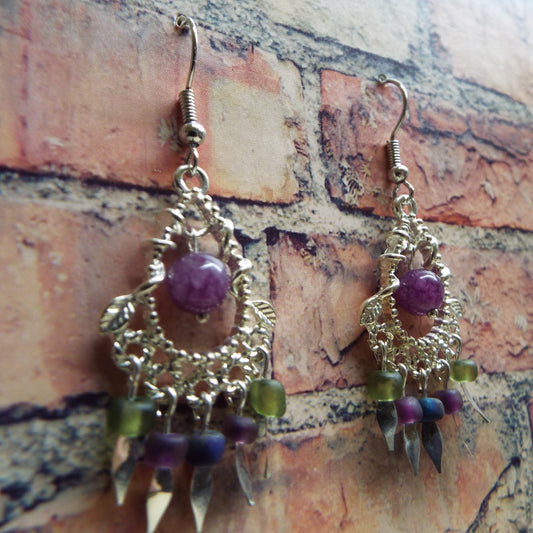 Amethyst and Glass Handmade Earrings