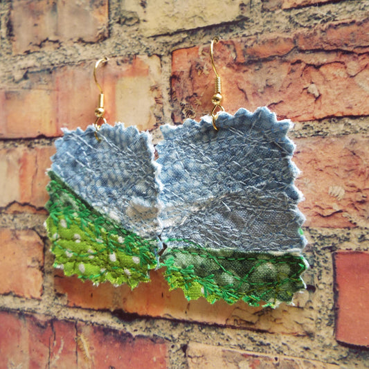 Upcycled Quilted “Field & Sky” Fabric Earrings