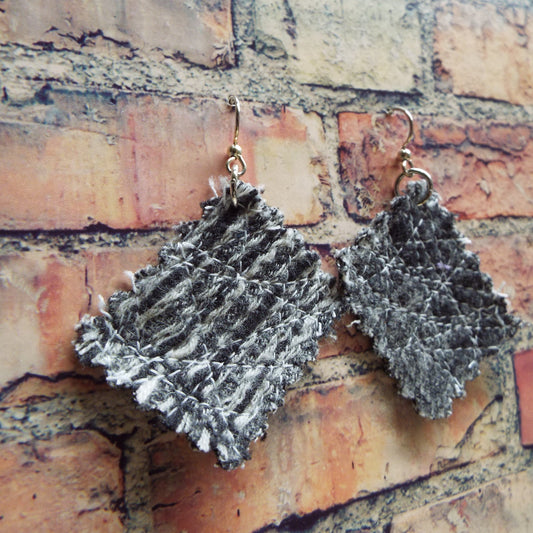 Gray Upcycled Quilted Flannel Earrings