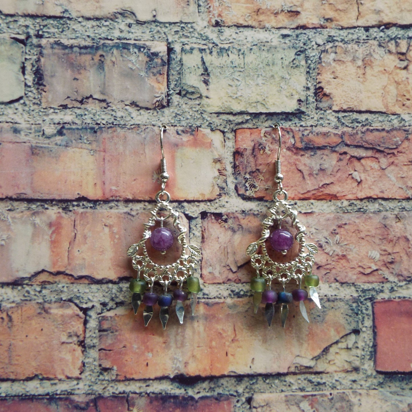 Amethyst and Glass Handmade Earrings