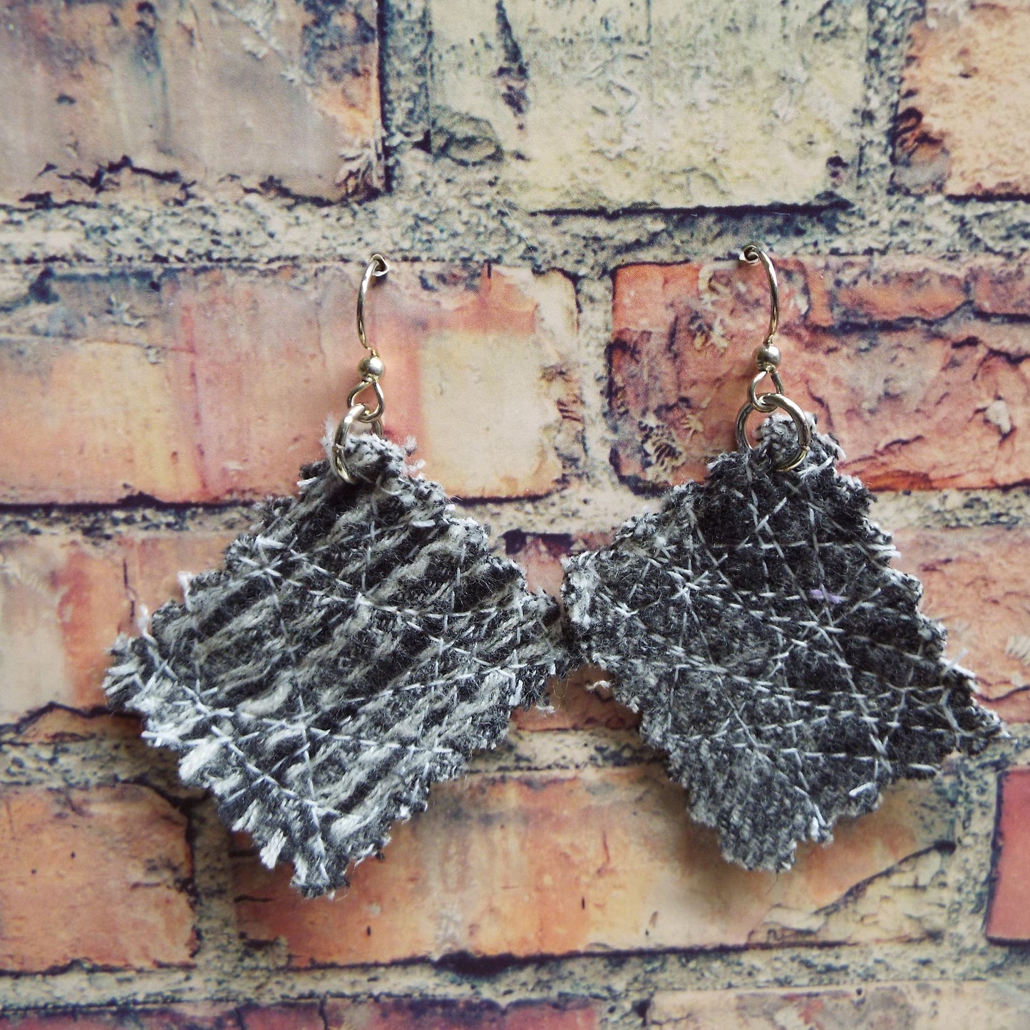 Gray Upcycled Quilted Flannel Earrings