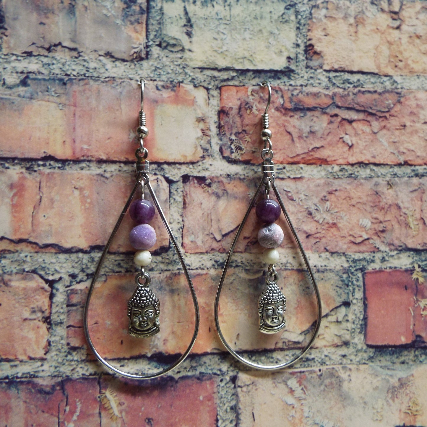 Amethyst & Buddha Teardrop Handmade Earrings