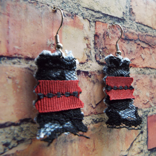 Upcycled Denim & Lace Handmade Earrings
