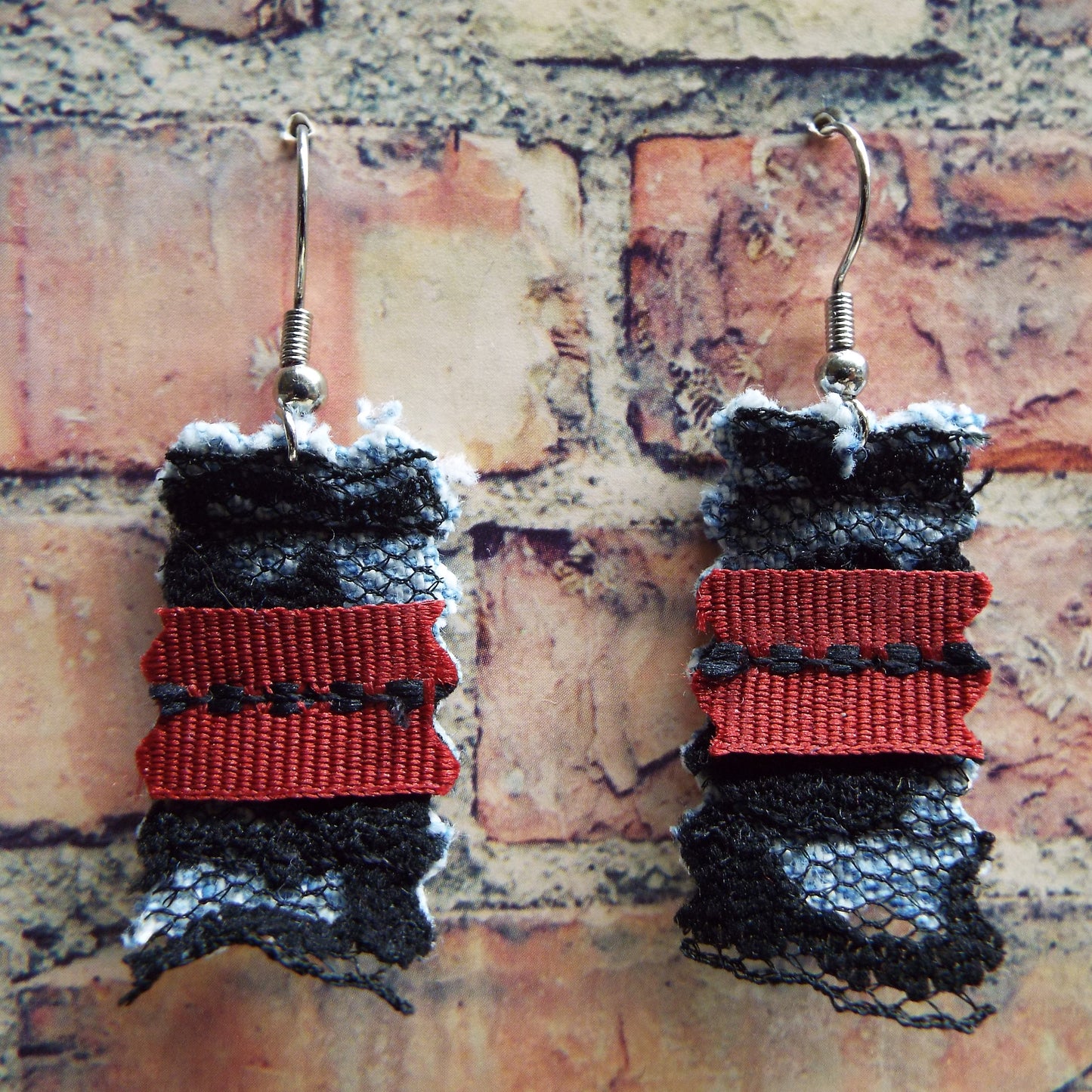 Upcycled Denim & Lace Handmade Earrings