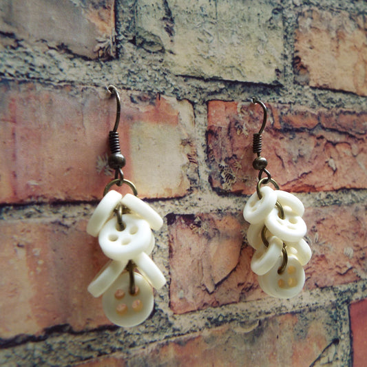 White Vintage Button Handmade Earrings