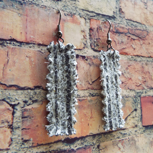 Gray Upcycled Quilted Flannel Handmade Earrings