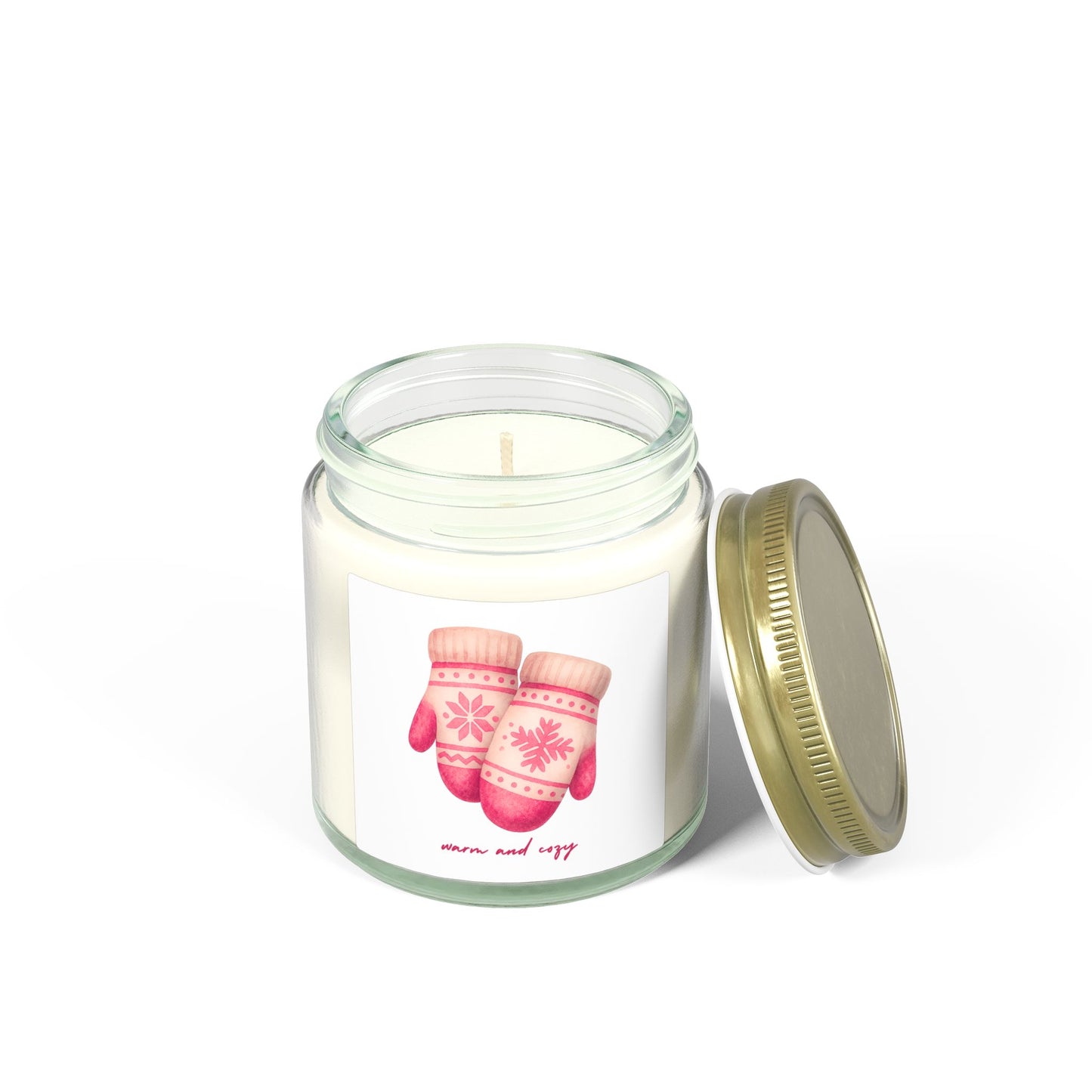 Warm and Cozy Mittens Scented Candles, Coconut Apricot Wax (4oz, 9oz)