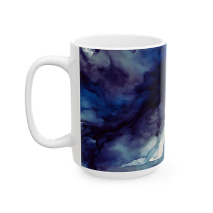 Deep Blue Watercolor Ceramic Mug, (11oz, 15oz)