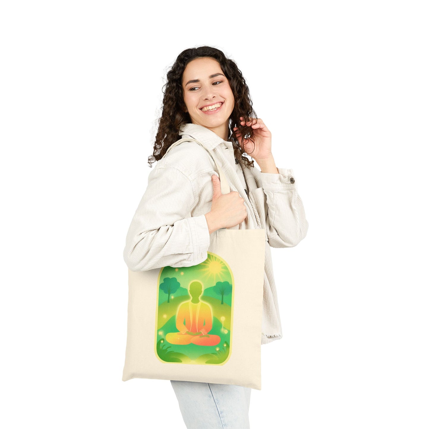 Green Yoga Meditation Cotton Canvas Tote Bag