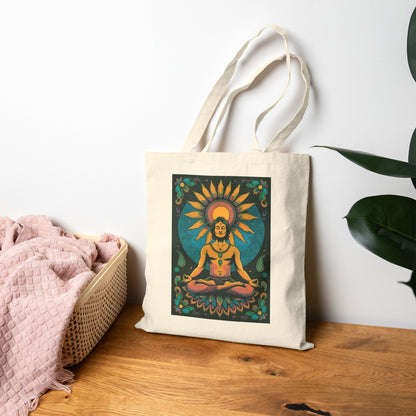 Psychedelic Sunflower Yoga Meditation Cotton Canvas Tote Bag