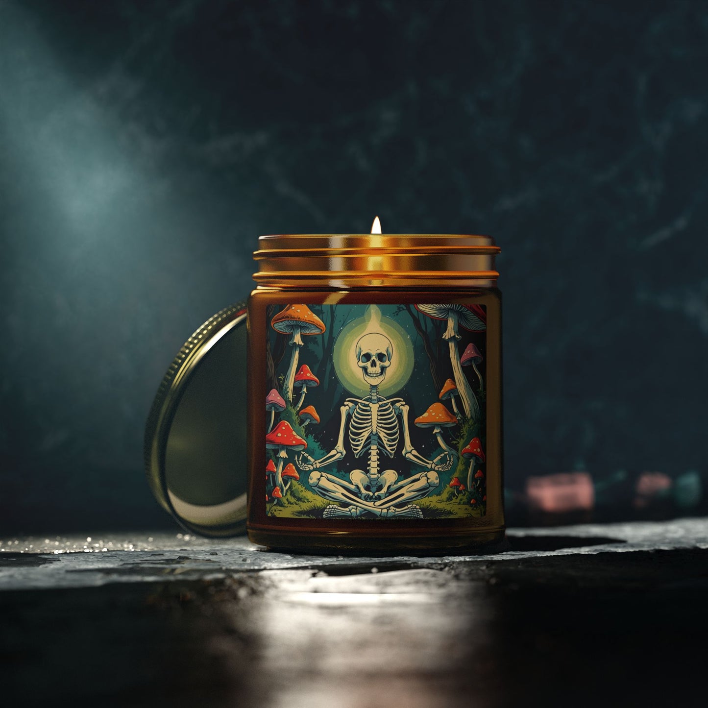 Skeleton Mushroom Meditation Scented Candles, Coconut Apricot Wax (4oz, 9oz)