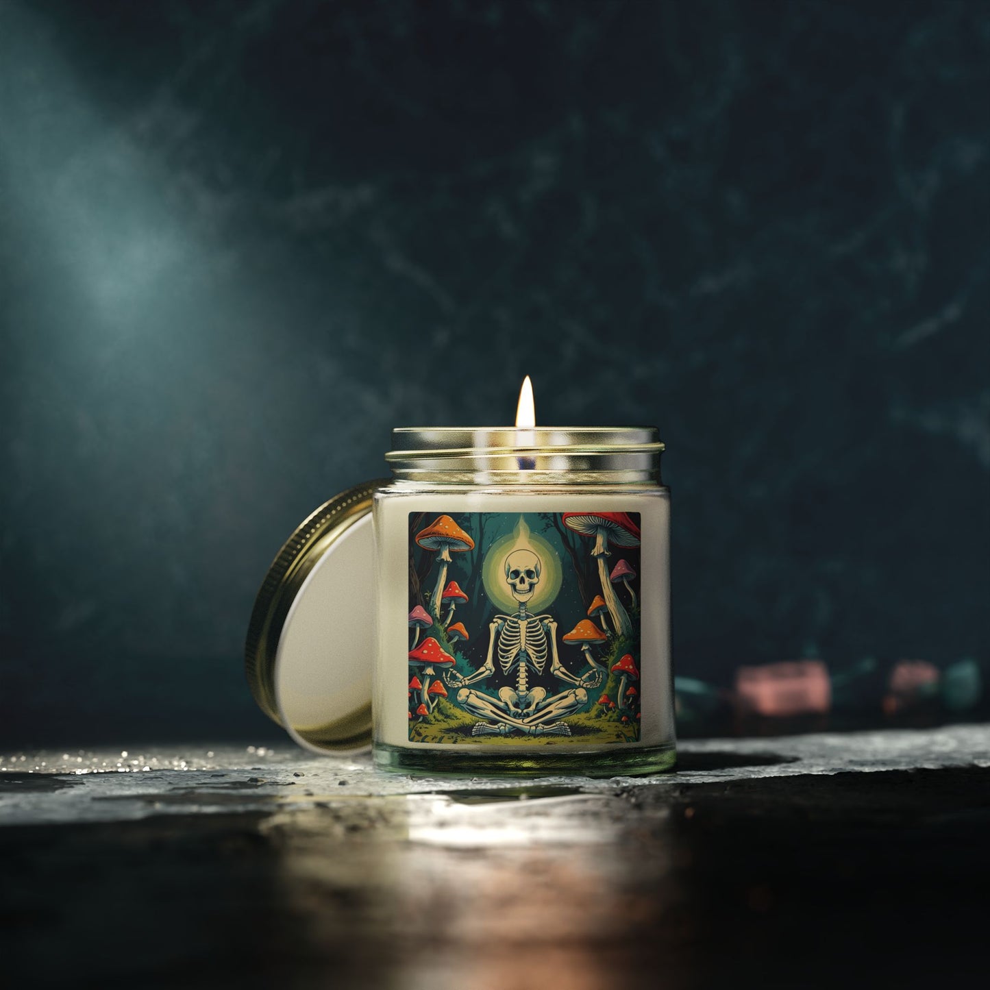 Skeleton Mushroom Meditation Scented Candles, Coconut Apricot Wax (4oz, 9oz)