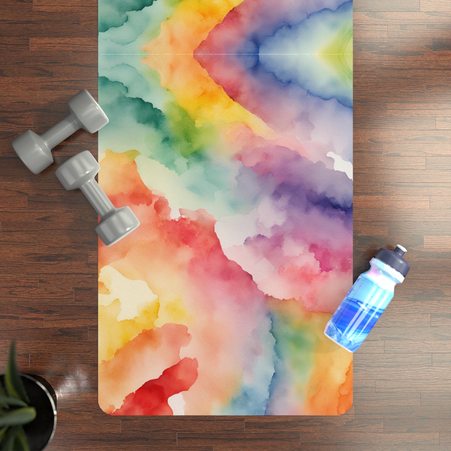 Rainbow Watercolor Rubber Yoga Mat