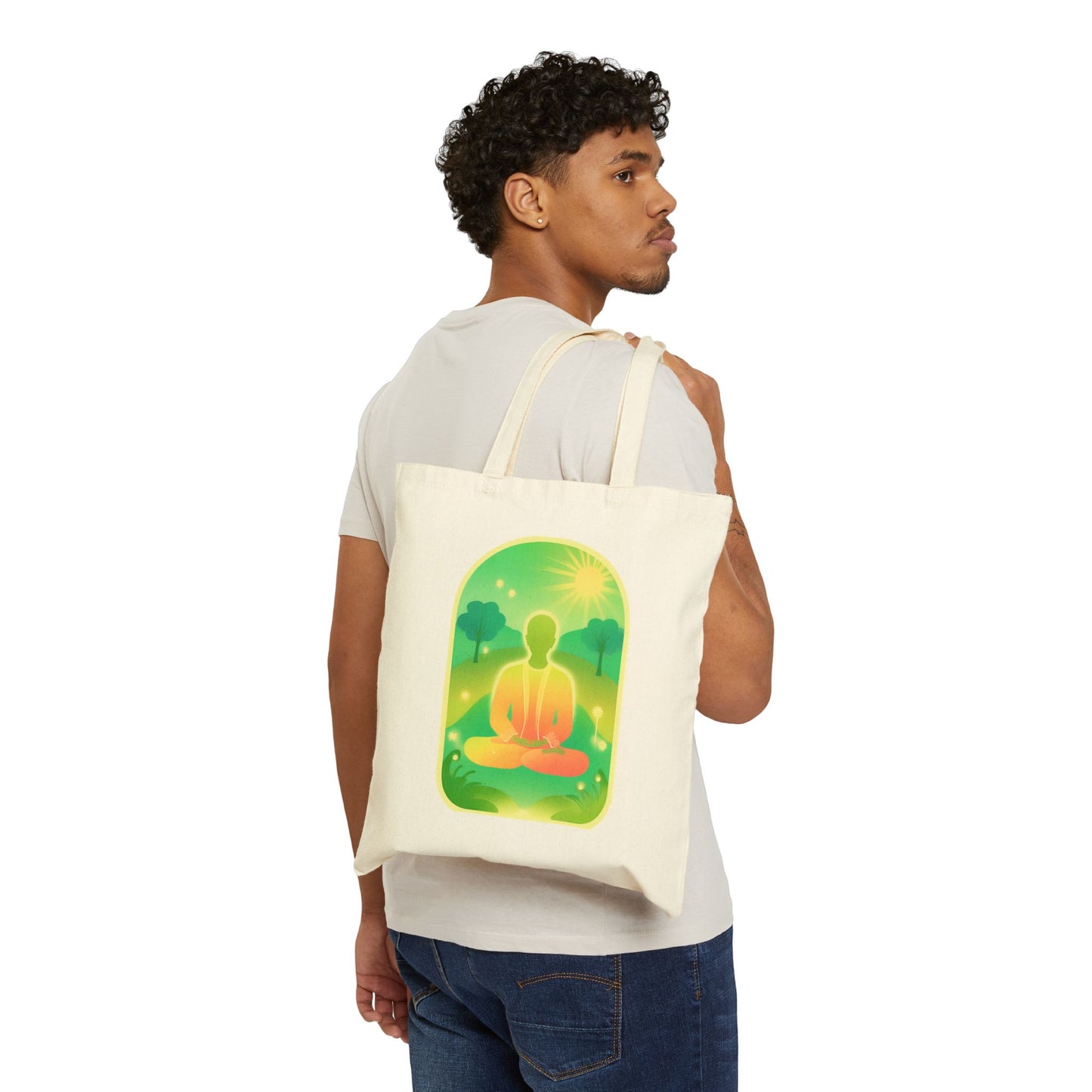 Green Yoga Meditation Cotton Canvas Tote Bag