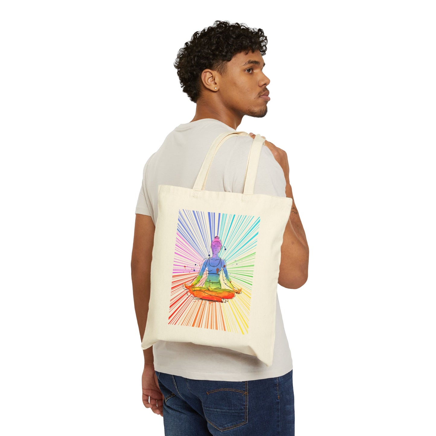 Fractal Rainbow Yoga Cotton Canvas Tote Bag