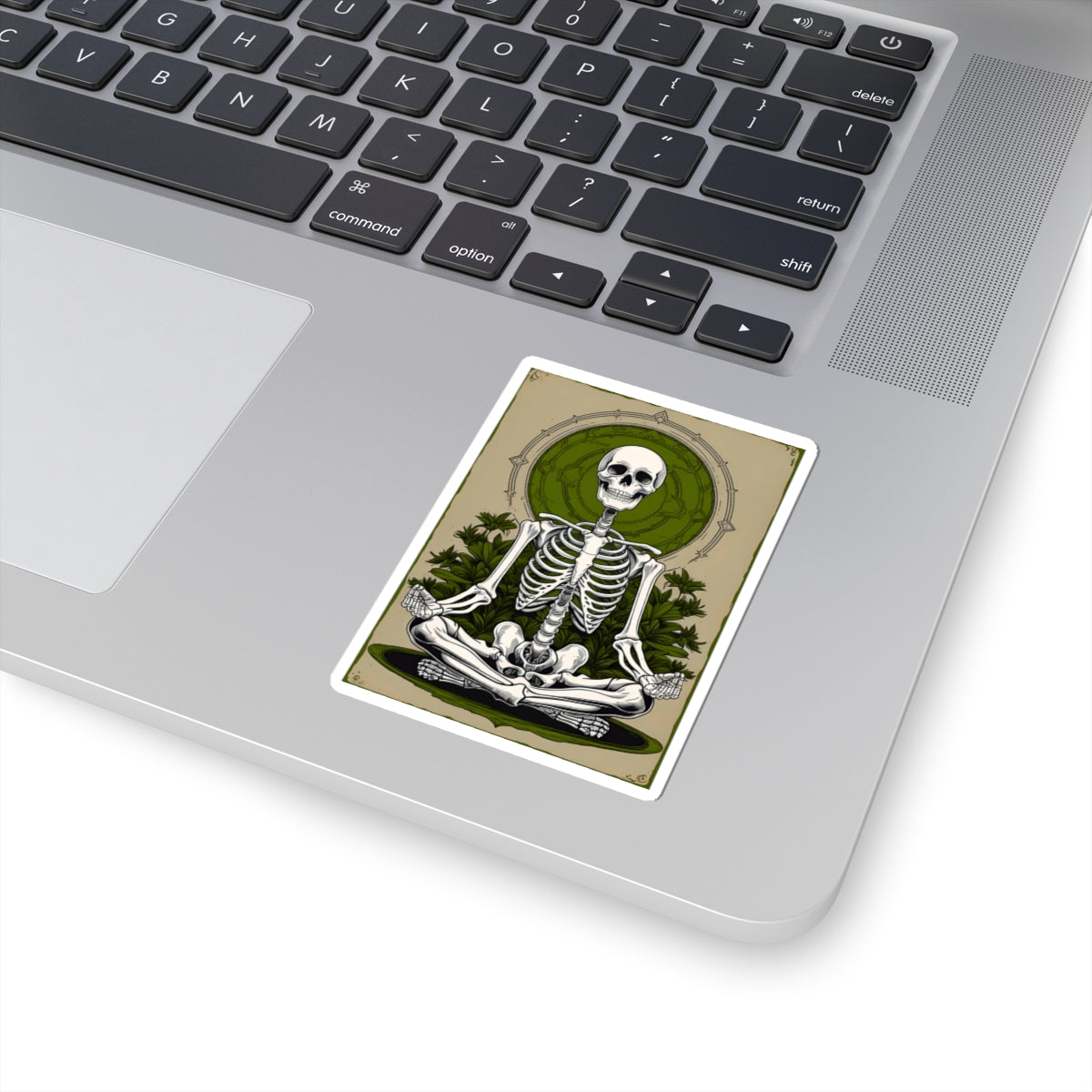 Green Mindful Skeleton Meditating Kiss-Cut Stickers