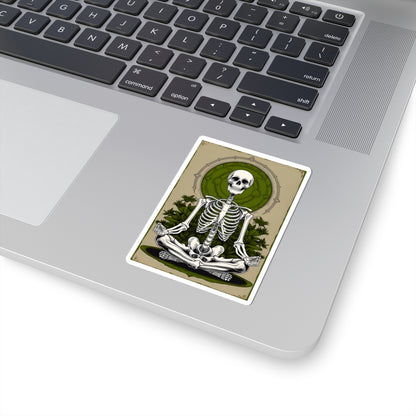 Green Mindful Skeleton Meditating Kiss-Cut Stickers
