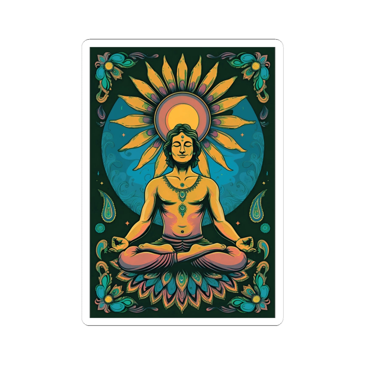 Psychedelic Sunflower Yoga Meditation Kiss-Cut Stickers
