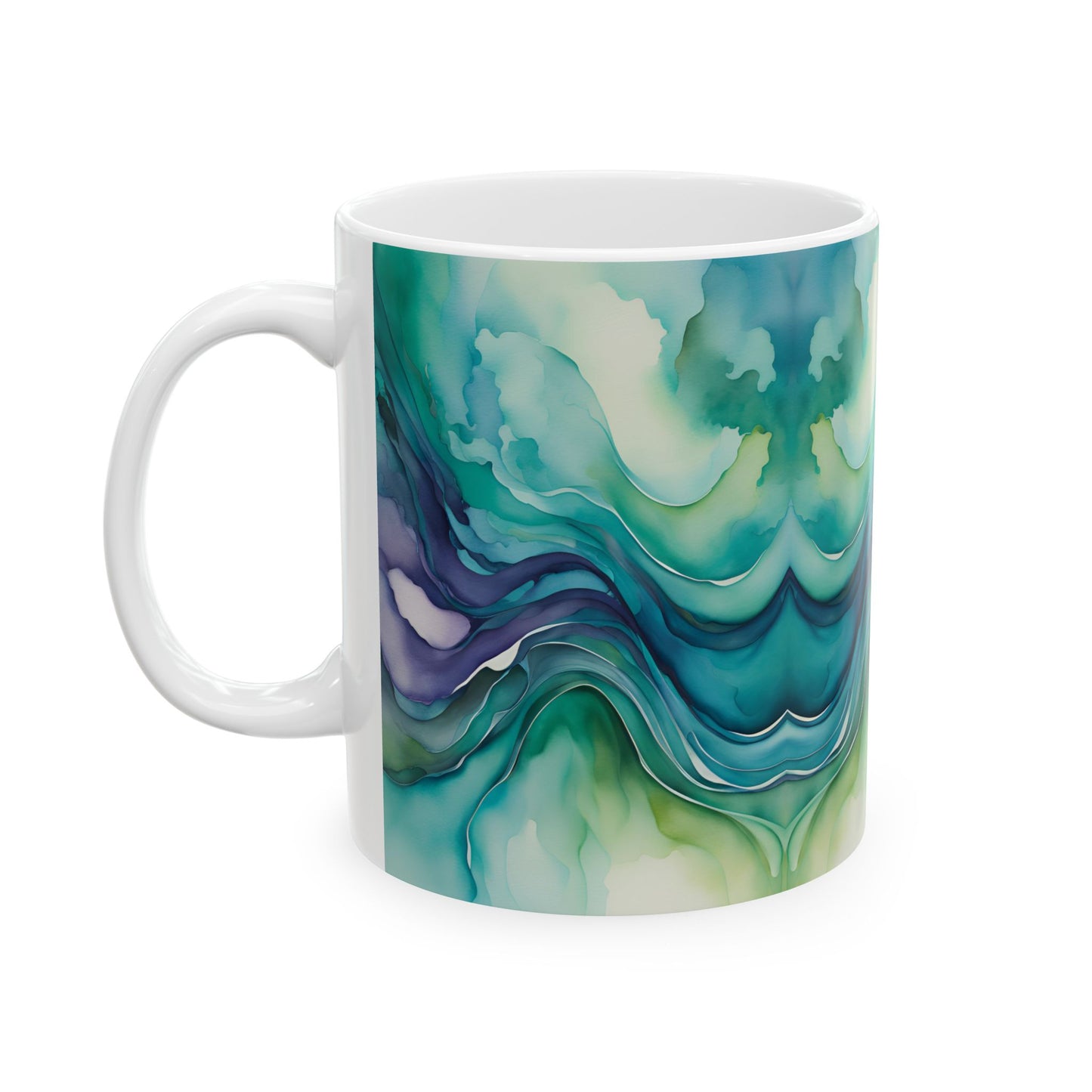 Watercolor Waves Ceramic Mug, (11oz, 15oz)