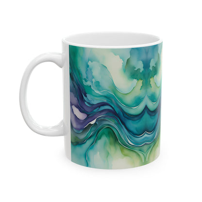 Watercolor Waves Ceramic Mug, (11oz, 15oz)