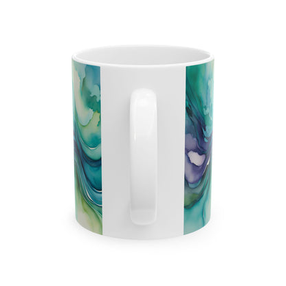 Watercolor Waves Ceramic Mug, (11oz, 15oz)