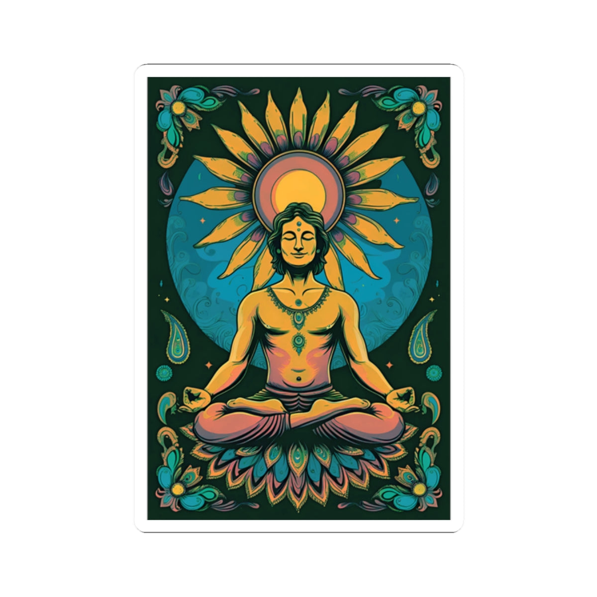 Psychedelic Sunflower Yoga Meditation Kiss-Cut Stickers