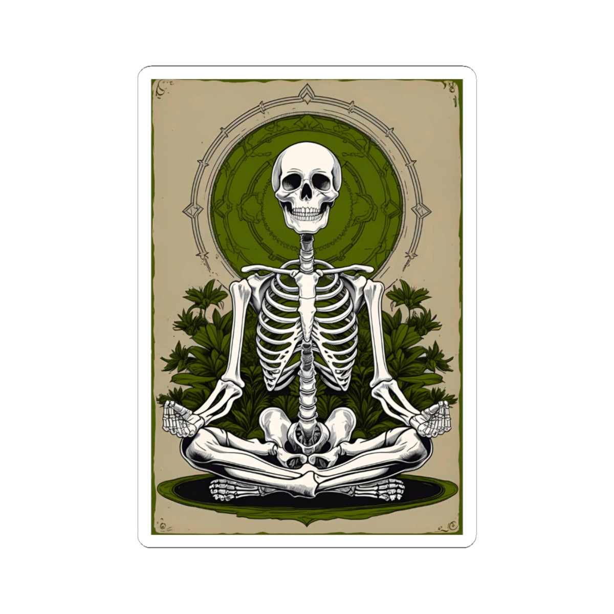 Green Mindful Skeleton Meditating Kiss-Cut Stickers