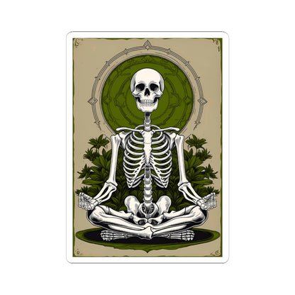 Green Mindful Skeleton Meditating Kiss-Cut Stickers