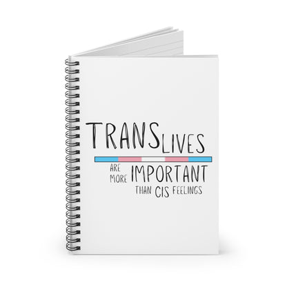 Trans Lives Are More Important Than Cis Feelings Spiral Notebook - Ruled Line
