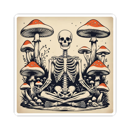 Mindful Skeleton with Mushrooms Kiss-Cut Stickers