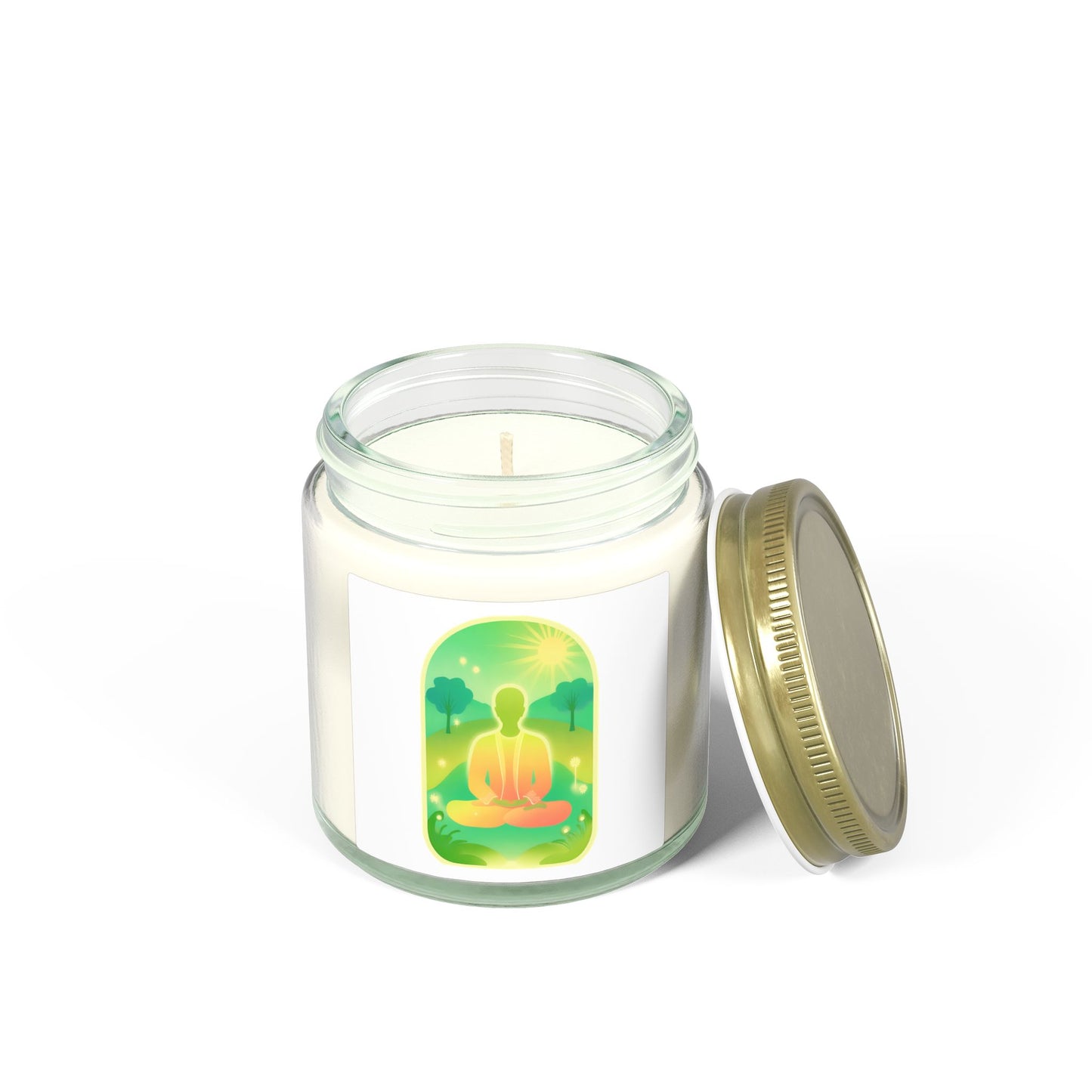 Green Yoga Meditation Scented Candles, Coconut Apricot Wax (4oz, 9oz)