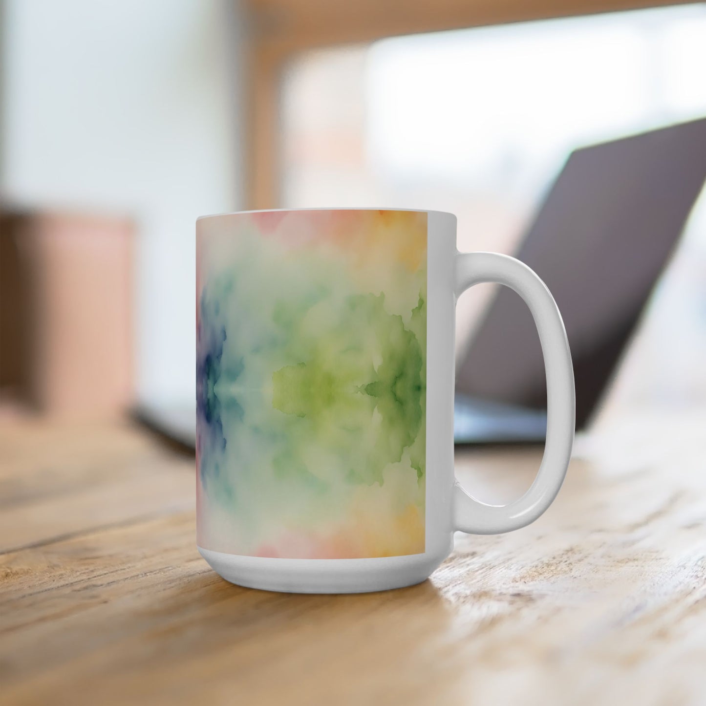 Watercolor Rainbow Ceramic Mug, (11oz, 15oz)