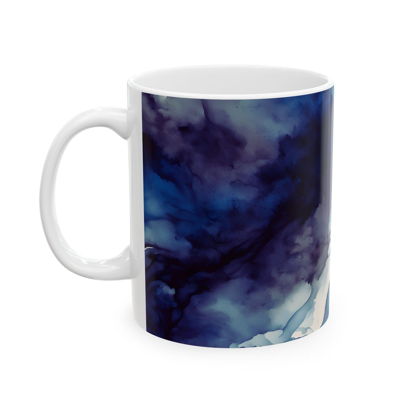Deep Blue Watercolor Ceramic Mug, (11oz, 15oz)