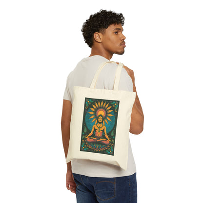 Psychedelic Sunflower Yoga Meditation Cotton Canvas Tote Bag