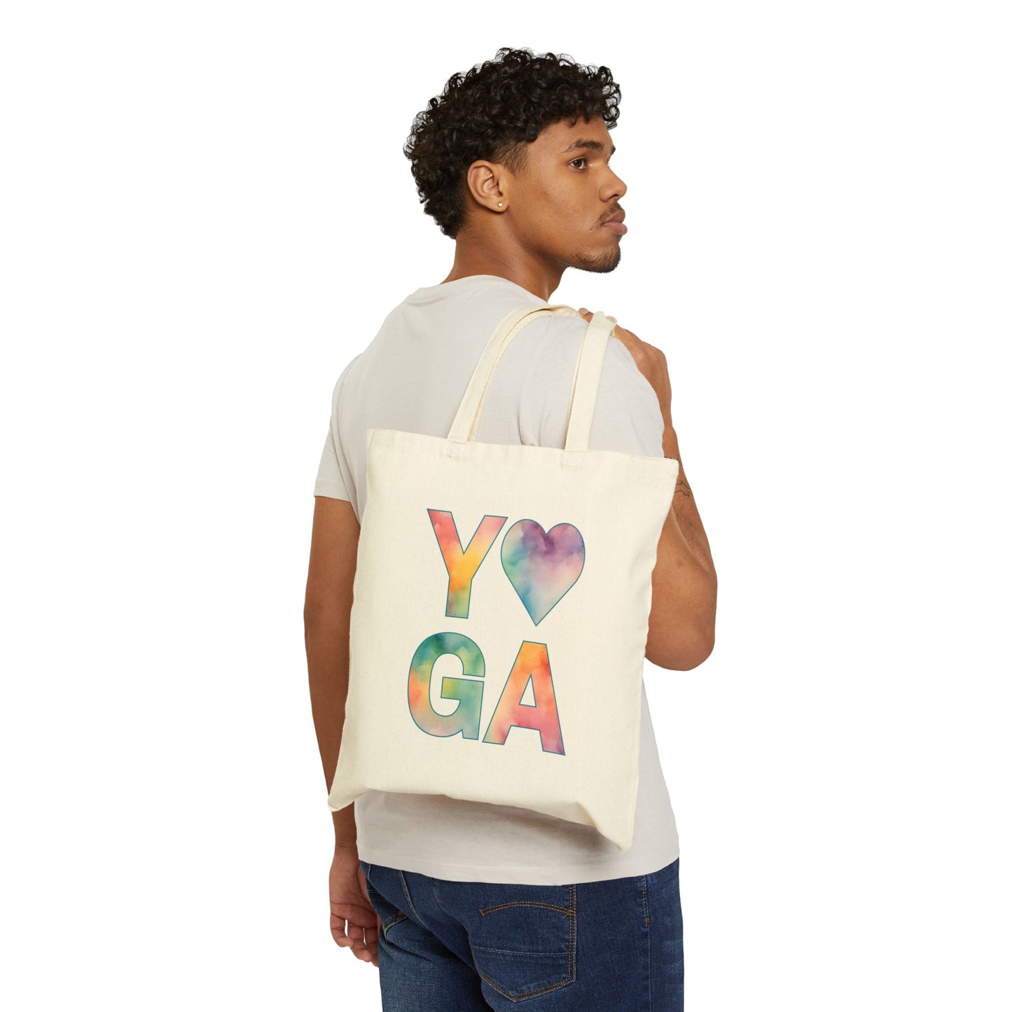 Watercolor Yoga Heart Cotton Canvas Tote Bag