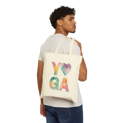 Watercolor Yoga Heart Cotton Canvas Tote Bag