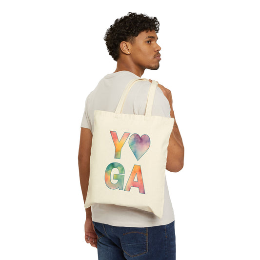 Watercolor Yoga Heart Cotton Canvas Tote Bag