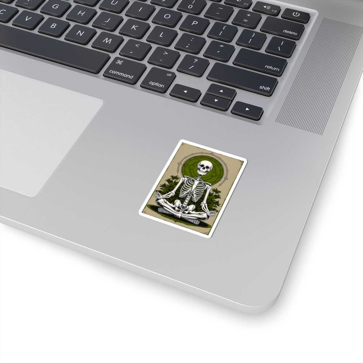 Green Mindful Skeleton Meditating Kiss-Cut Stickers