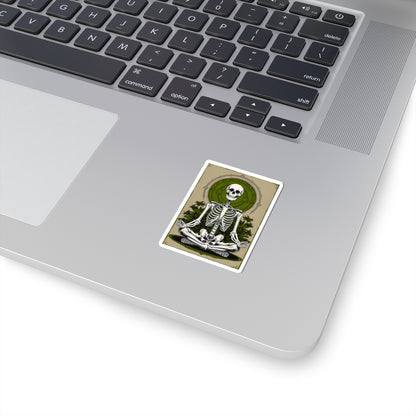 Green Mindful Skeleton Meditating Kiss-Cut Stickers