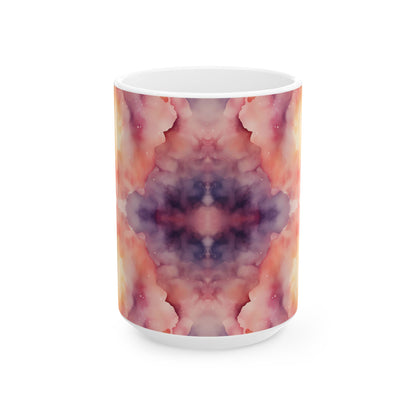 Tie Dye Watercolor Ceramic Mug, (11oz, 15oz)