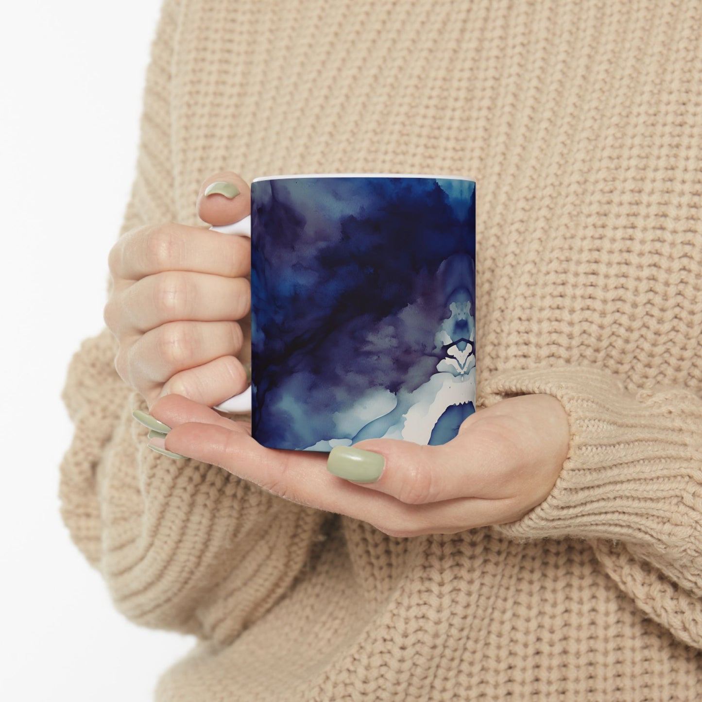 Deep Blue Watercolor Ceramic Mug, (11oz, 15oz)