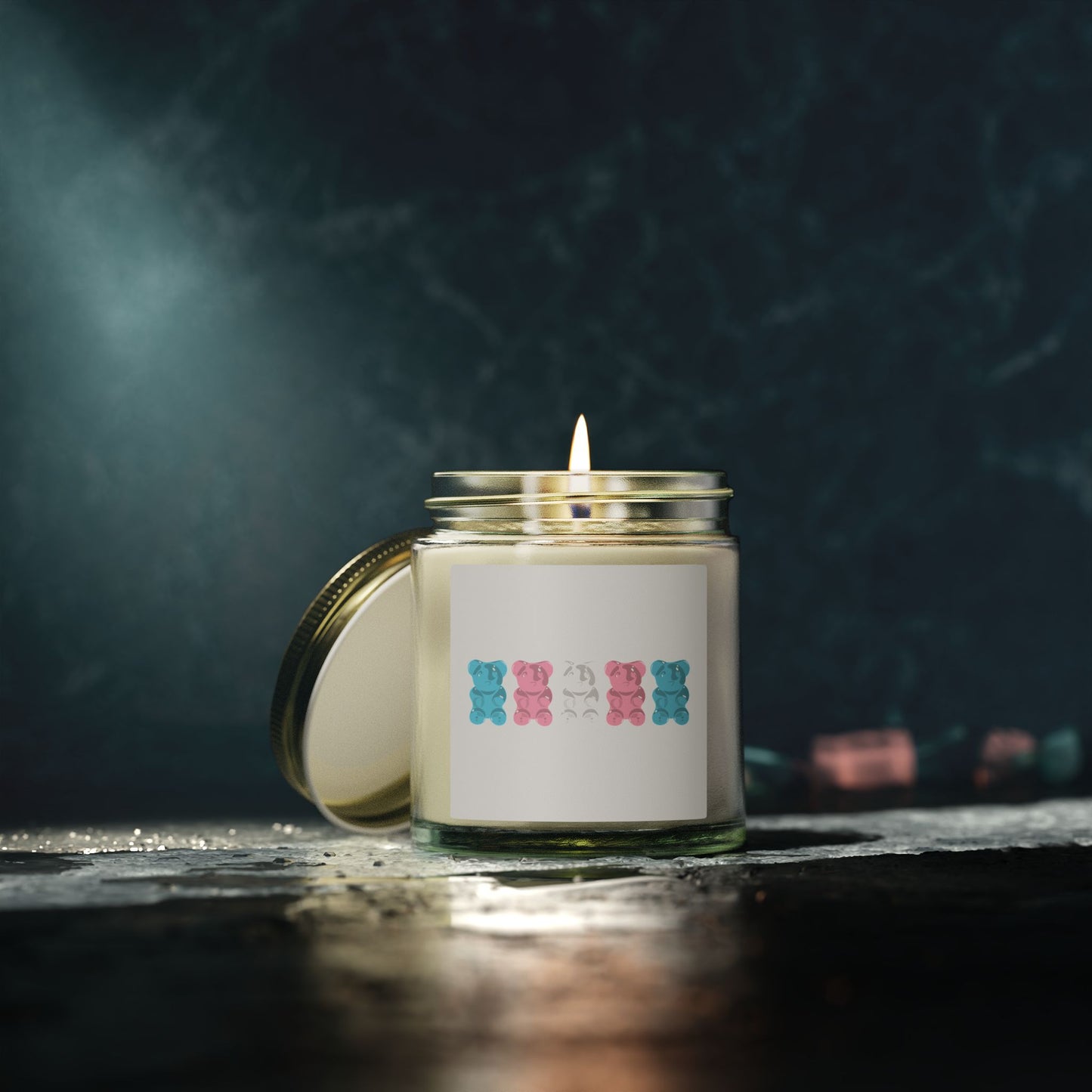 Trans Pride Gummy Bear Scented Candles, Coconut Apricot Wax (4oz, 9oz)