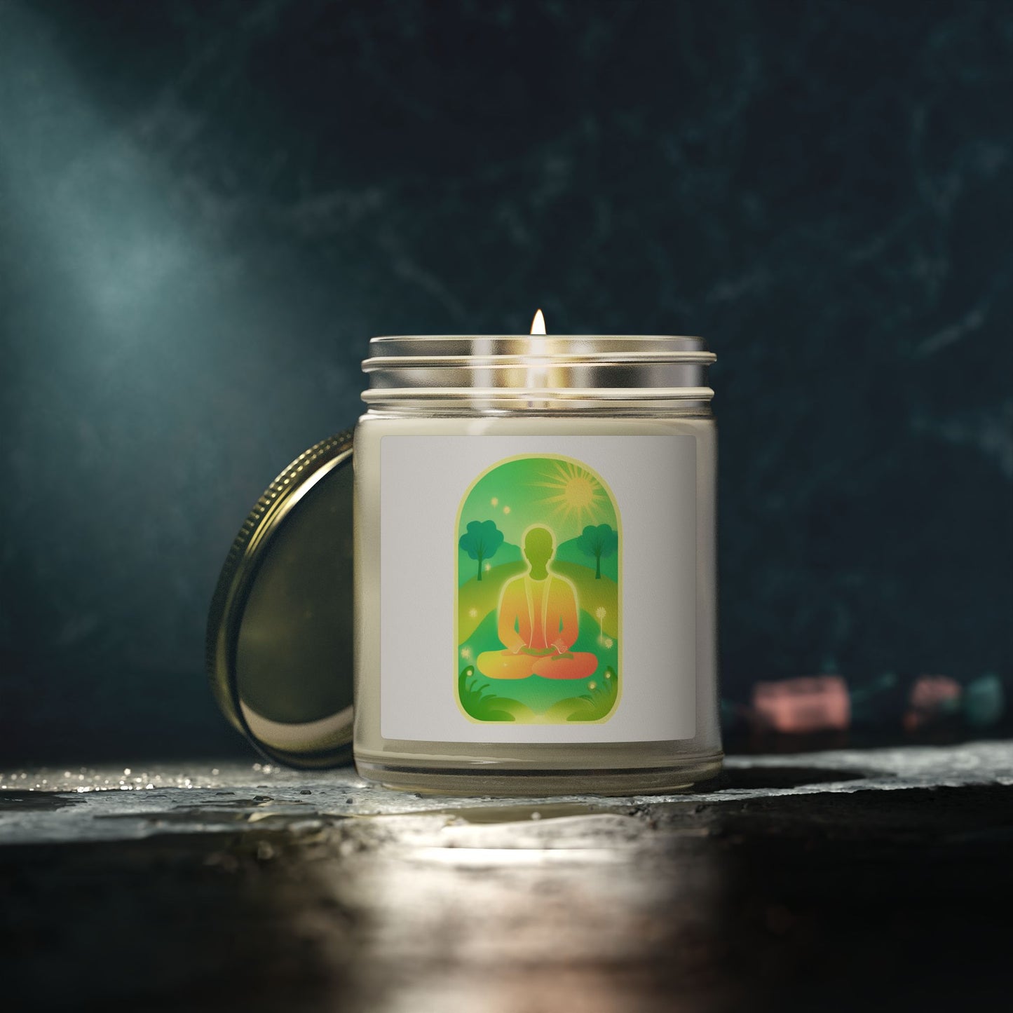 Green Yoga Meditation Scented Candles, Coconut Apricot Wax (4oz, 9oz)