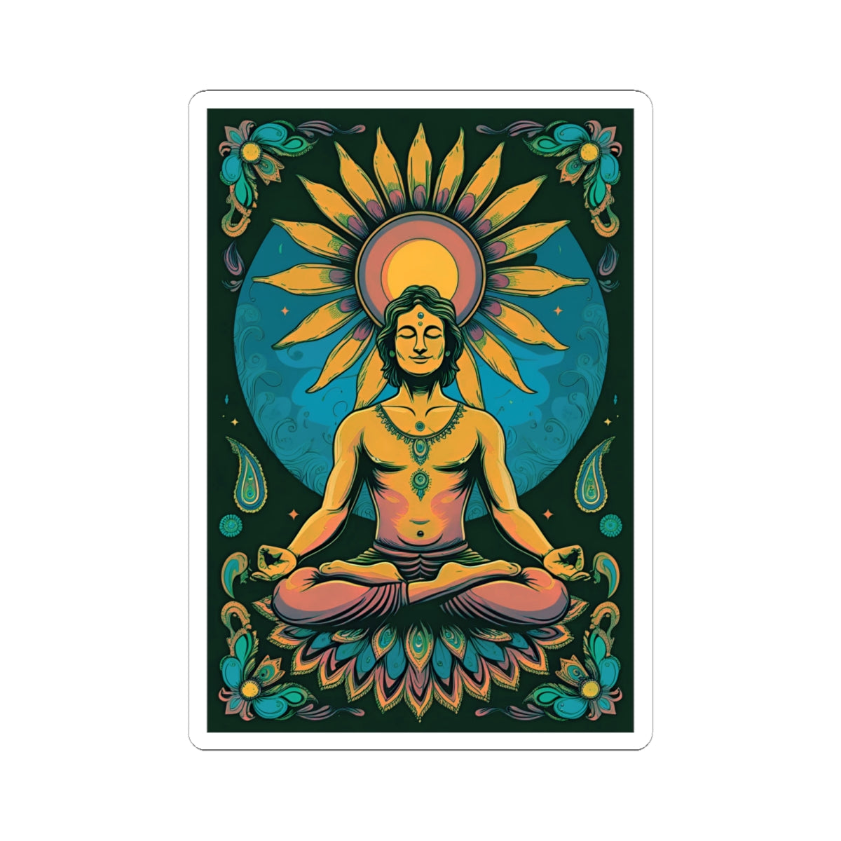 Psychedelic Sunflower Yoga Meditation Kiss-Cut Stickers