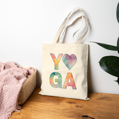 Watercolor Yoga Heart Cotton Canvas Tote Bag