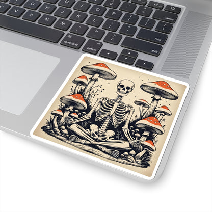 Mindful Skeleton with Mushrooms Kiss-Cut Stickers