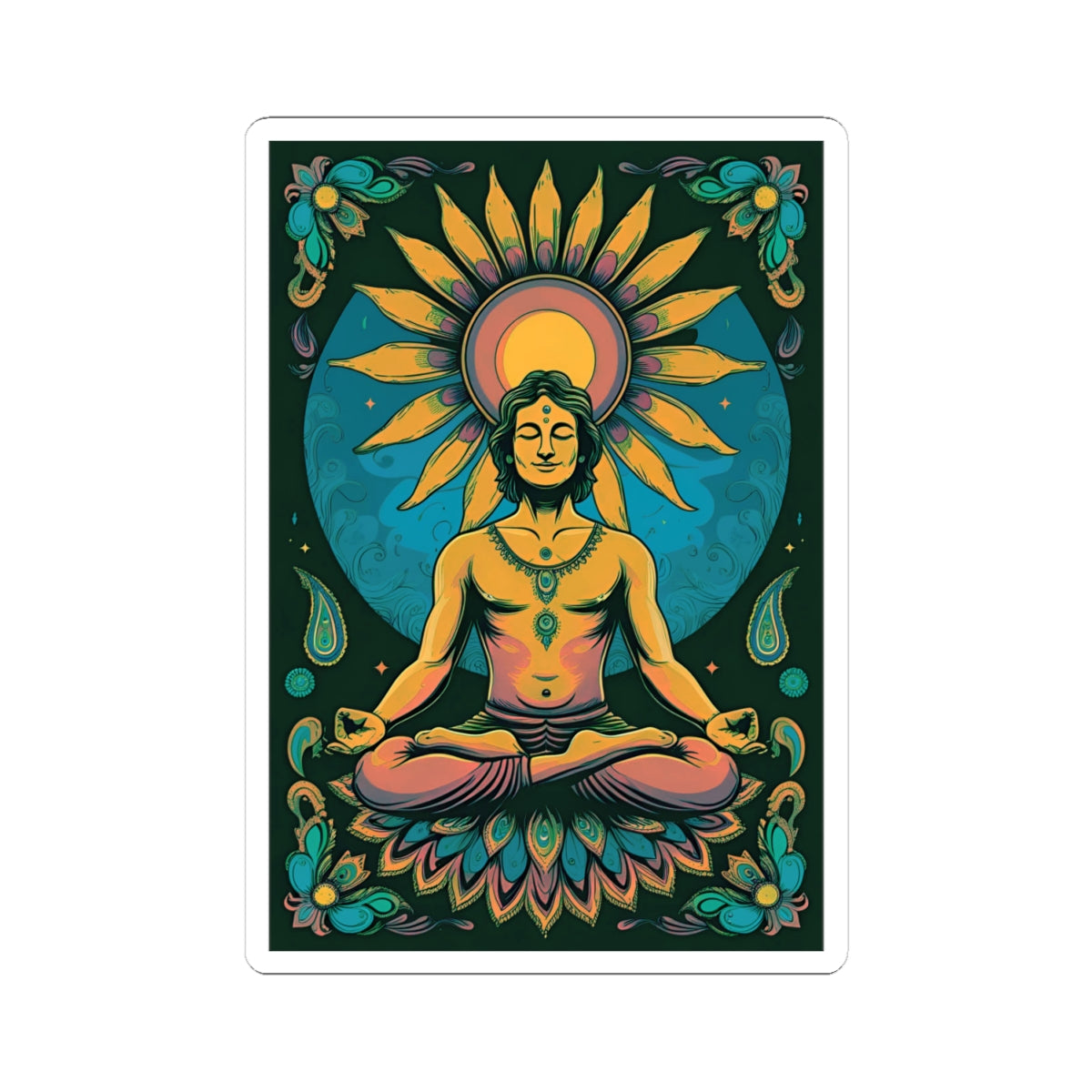 Psychedelic Sunflower Yoga Meditation Kiss-Cut Stickers