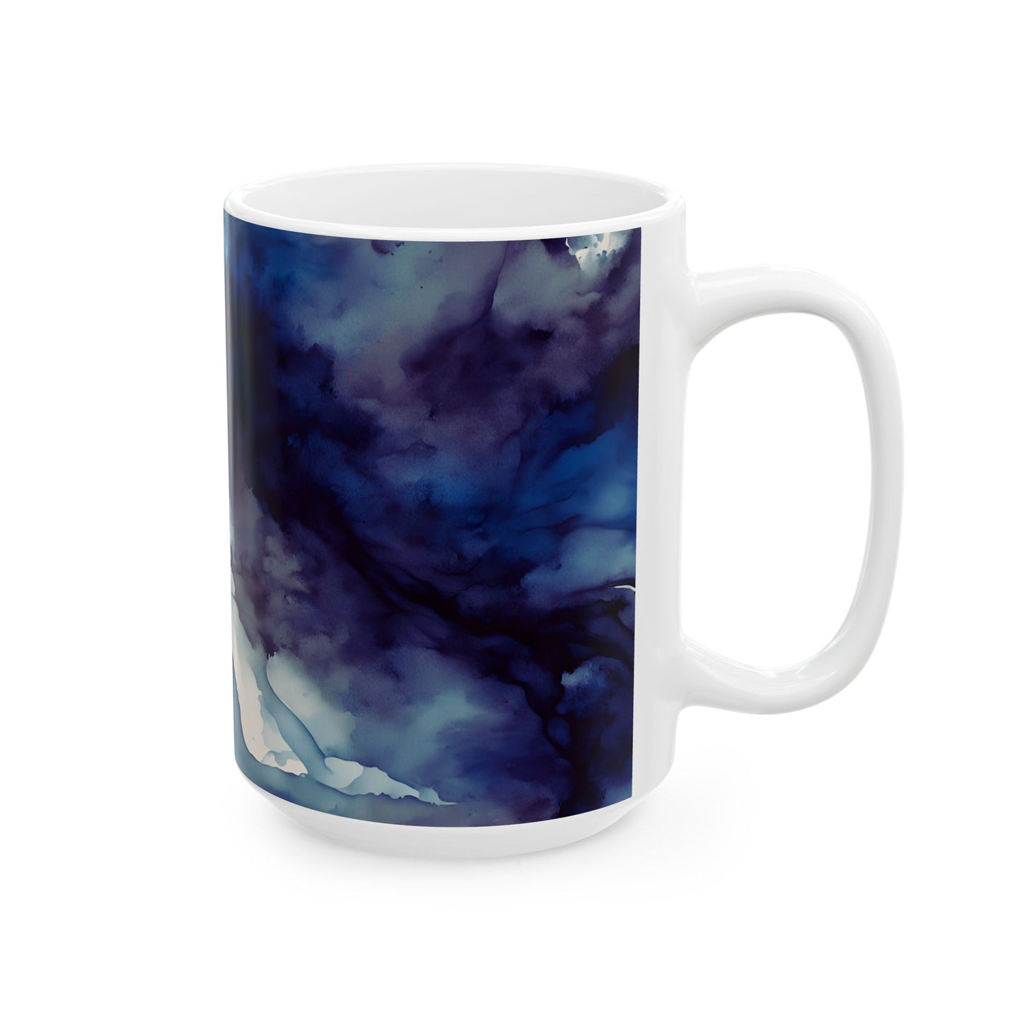 Deep Blue Watercolor Ceramic Mug, (11oz, 15oz)